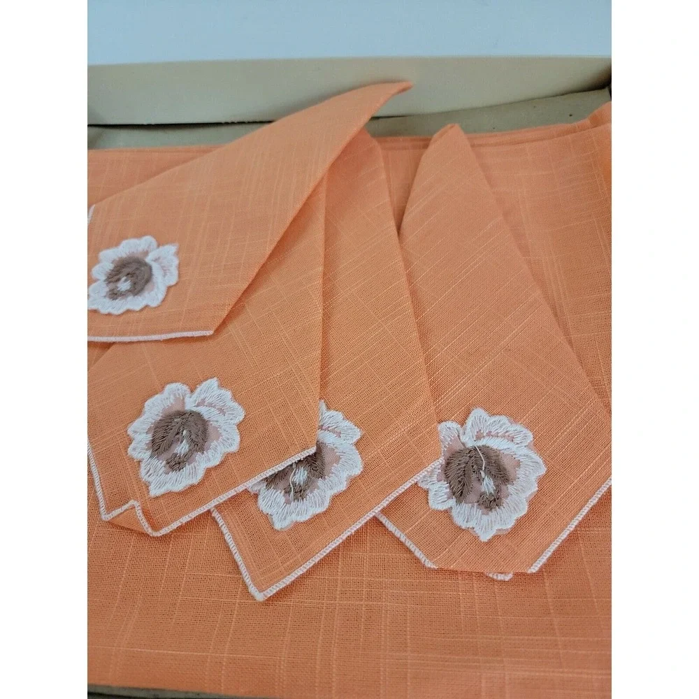 Vintage Majestic Creations 52X70 Orange Tablecloth w/6 Napkins Set Rayon New